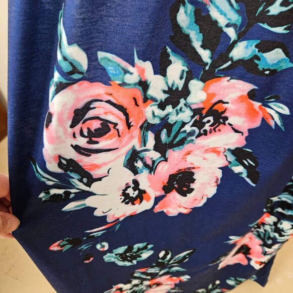 Womens Floral Boho Maxi Dress Adjustable Spaghetti Straps Navy Blue & Pink Small - Picture 11 of 12